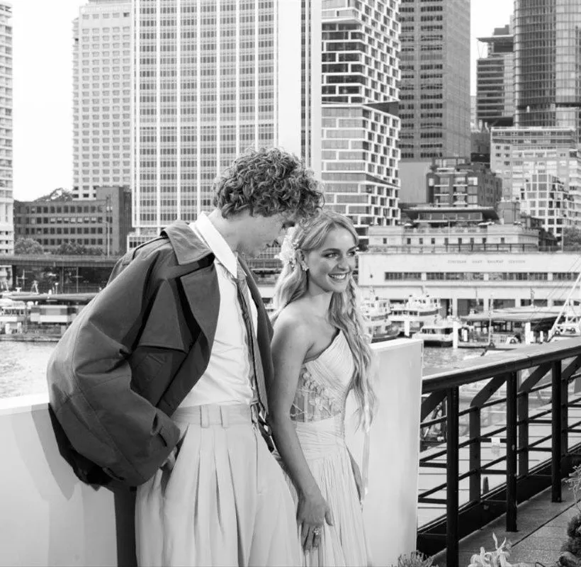 Joseph Zada and Mckenna Grace on the harbourside walkway at Circular Quay