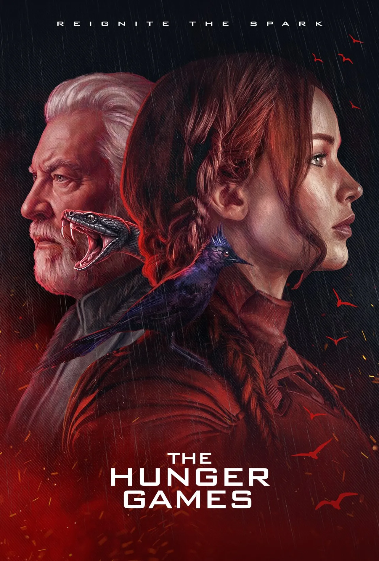 Reignite the Spark — rerelease key art with President Snow and Katniss back to back