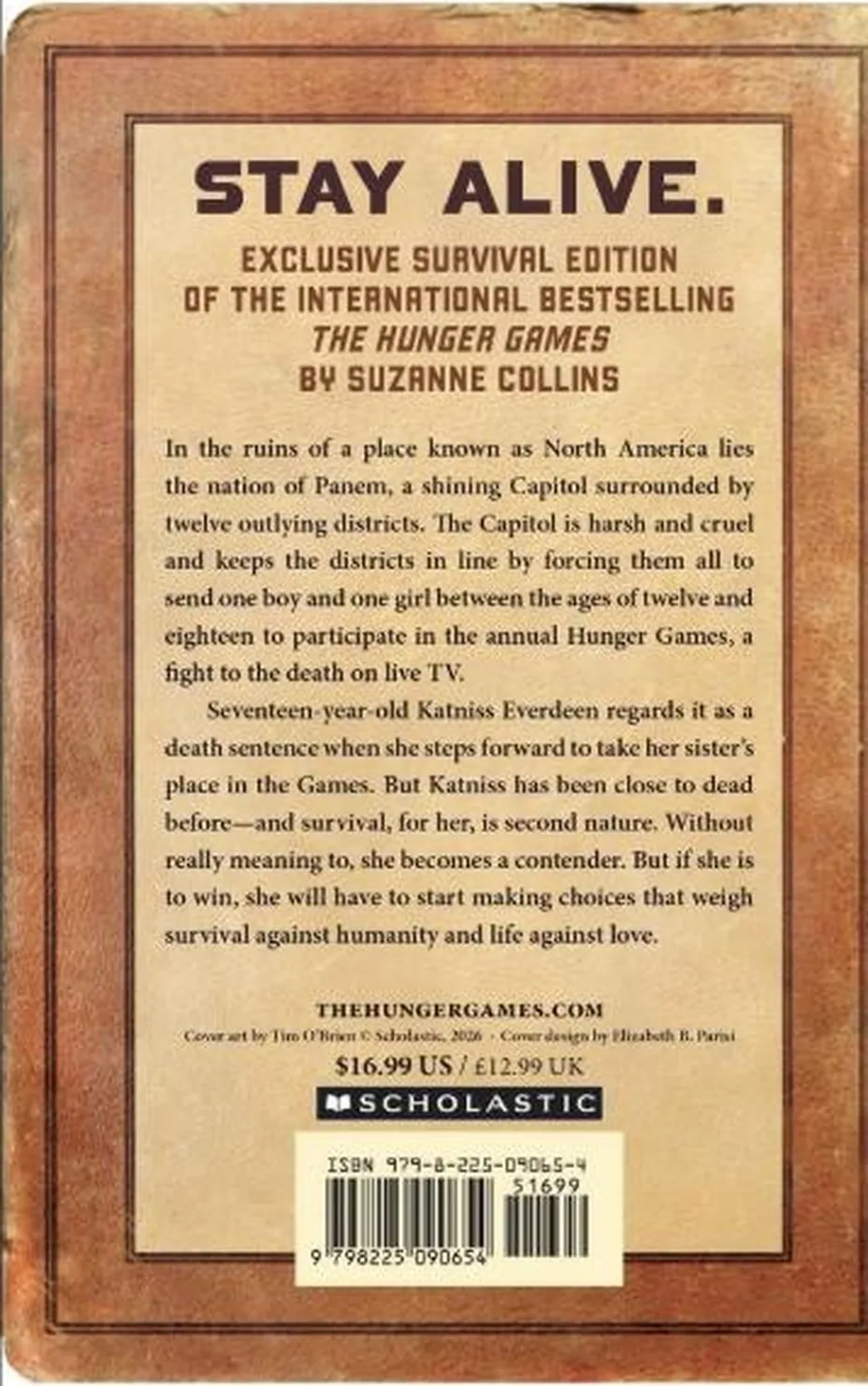 The back cover of the Survival Edition, showing the 'Stay Alive.' panel, the blurb, dual US and UK pricing and the shared ISBN